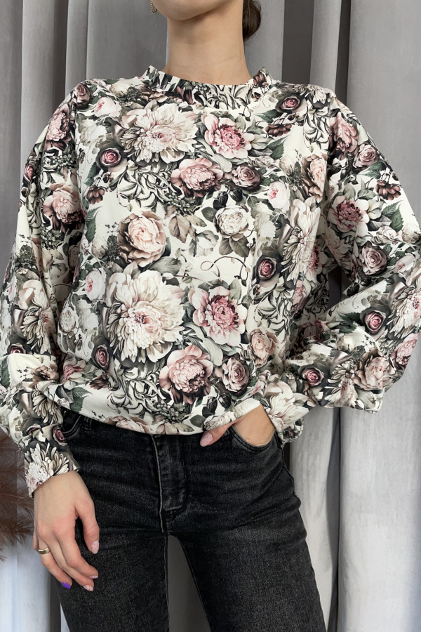 Bluza bawełniana w beżowo-różowe kwiaty FLOWERS