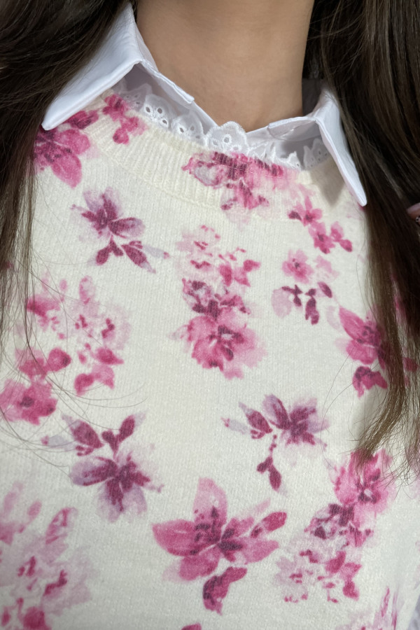 Bezrękawnik sweterkowy beżowy w kwiaty LORIS 1