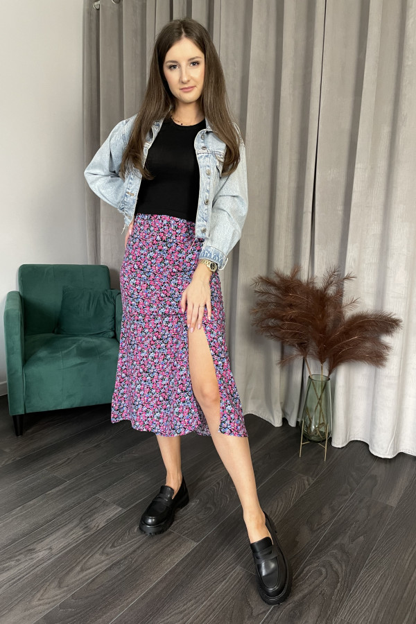 Spódnica midi z rozcięciem w kwiaty ALISON 2