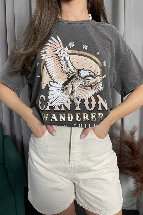 T-shirt z orłem czarny CANYON
