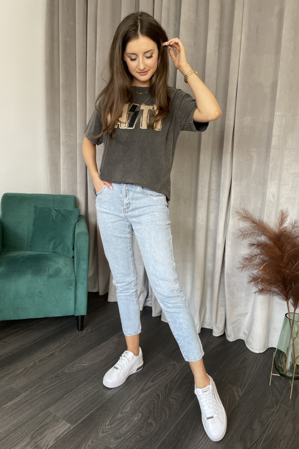 T-shirt z efektem spranego materiału czarny TIME 2