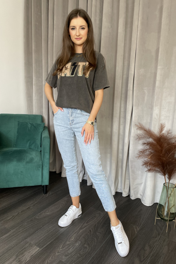 T-shirt z efektem spranego materiału czarny TIME 4
