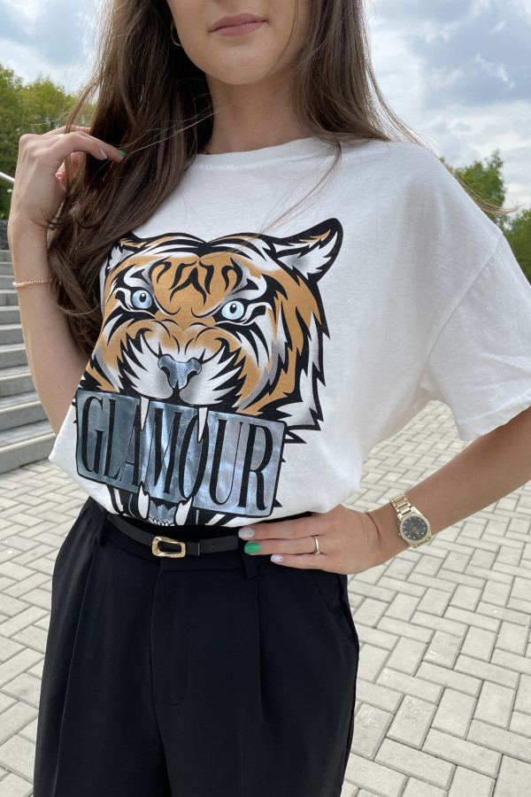T-shirt biały ovrsize TIGER
