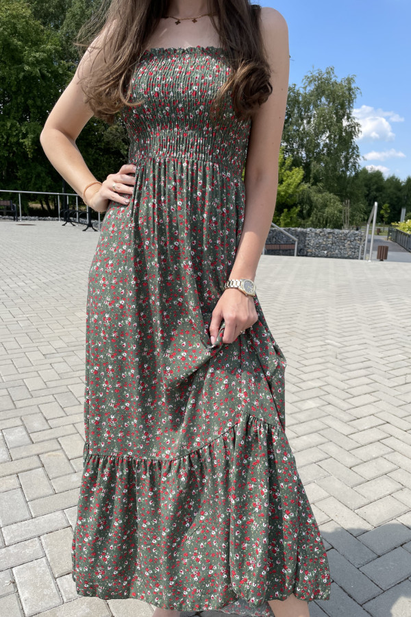 Sukienka wiskozowa maxi w drobne kwiaty oliwkowa PICCOLA 5