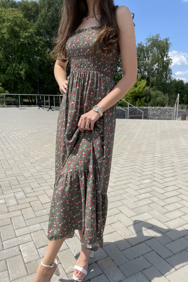 Sukienka wiskozowa maxi w drobne kwiaty oliwkowa PICCOLA 6
