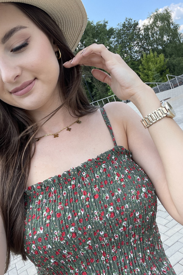 Sukienka wiskozowa maxi w drobne kwiaty oliwkowa PICCOLA 7