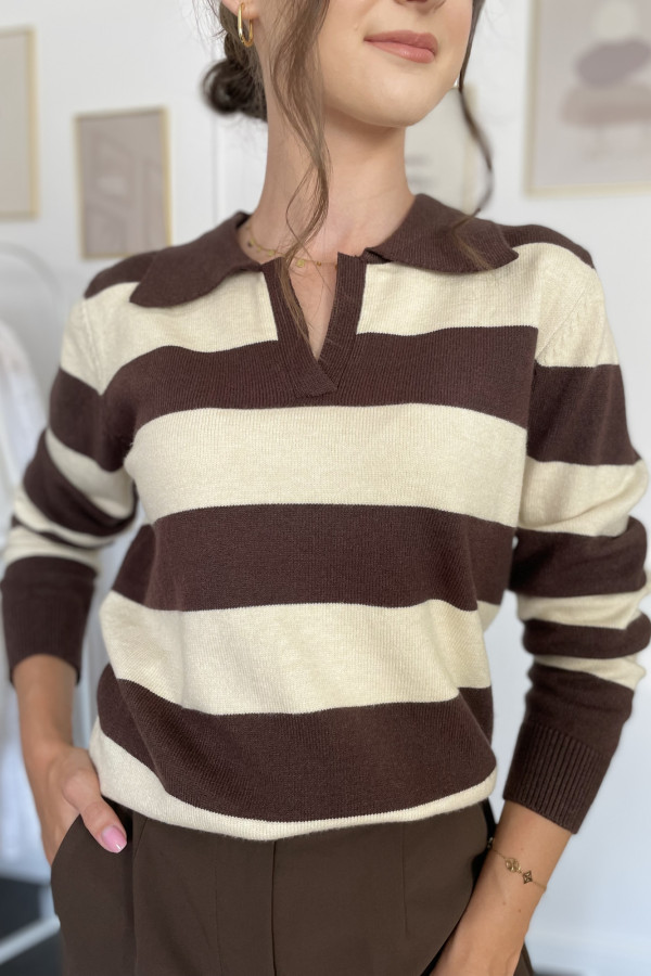 Sweter w czekoladowo-beżowe paski HARRIS