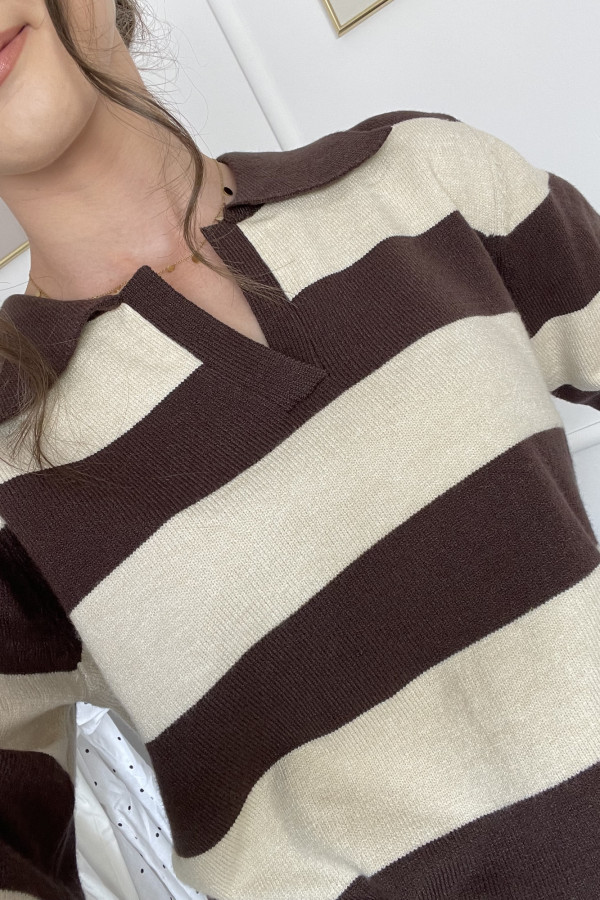 Sweter w czekoladowo-beżowe paski HARRIS 4