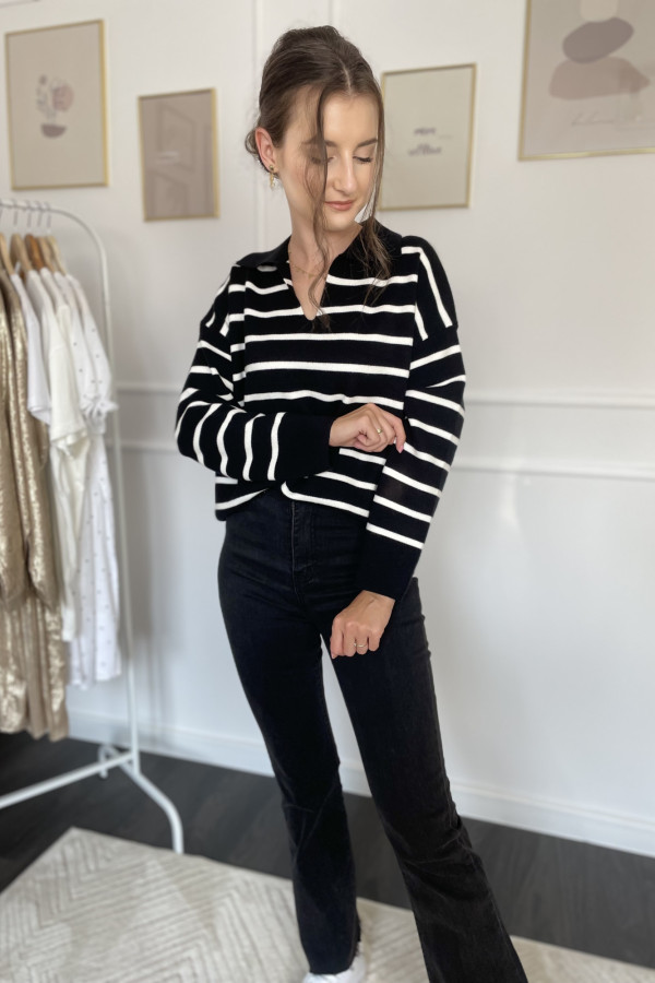 Sweter czarny w białe paski MIROS 2