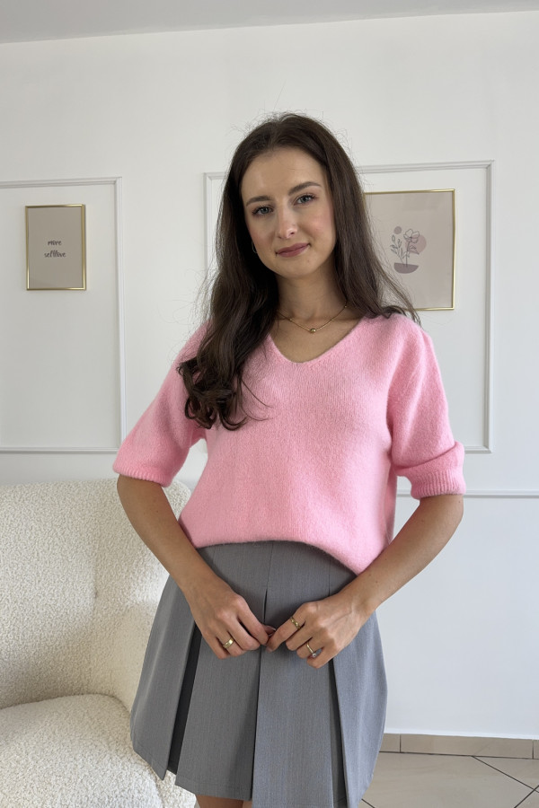 Sweter z krótkim rękawem różowy 30% baby alpaca TONY 3