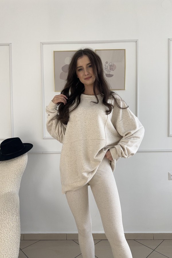 Komplet legginsy + bluza oversize beżowy melanż HARIS 7