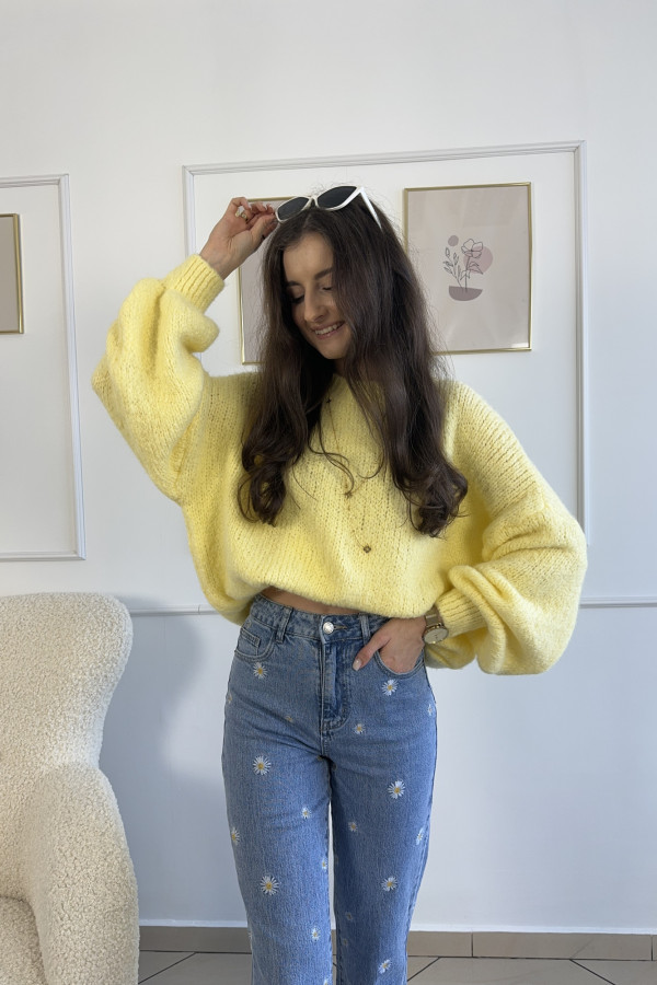 Sweter oversize z domieszką wełny i wiskozy żółty YELLOW