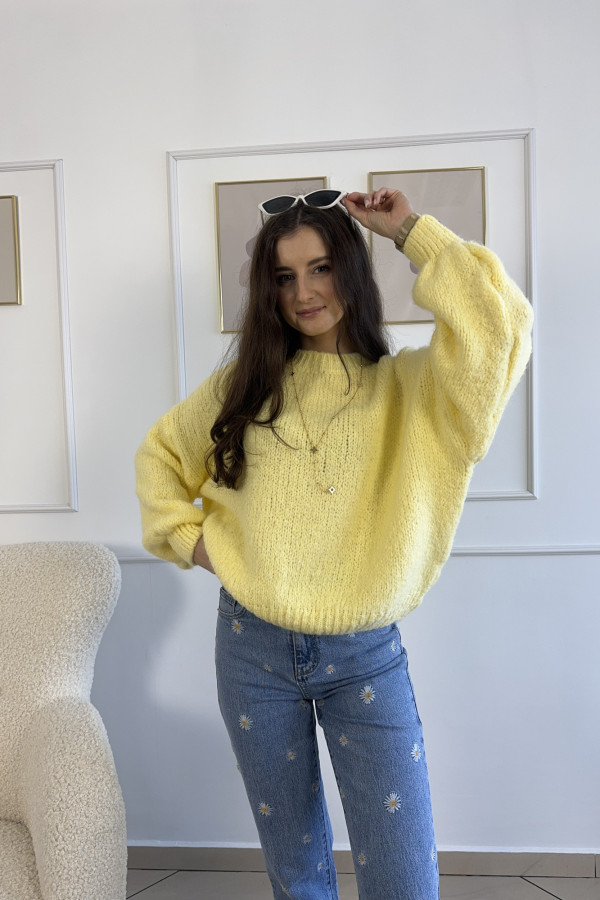 Sweter oversize z domieszką wełny i wiskozy żółty YELLOW 2