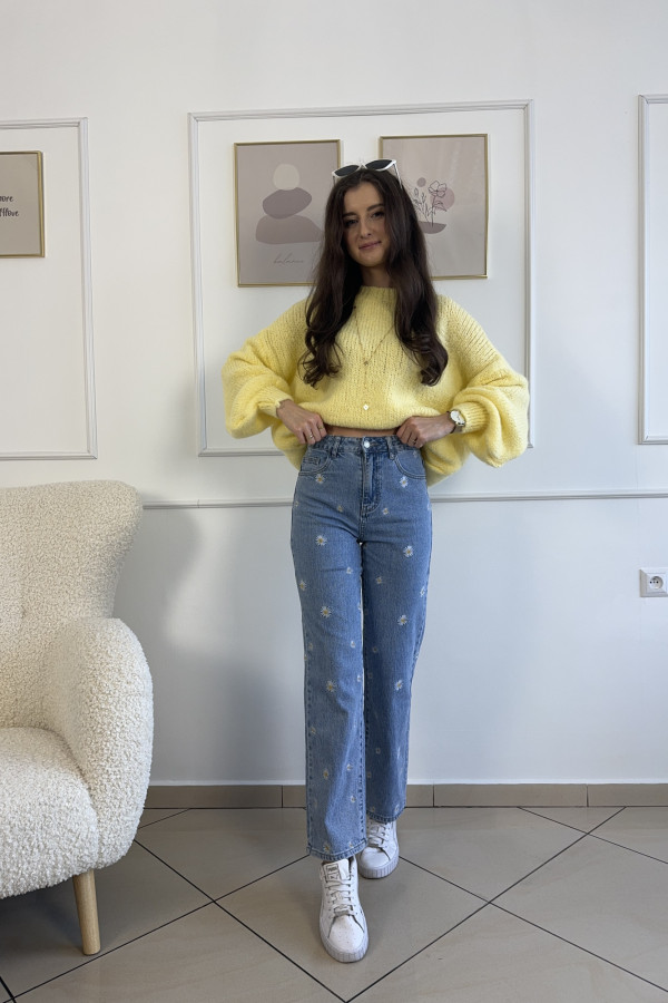 Sweter oversize z domieszką wełny i wiskozy żółty YELLOW 3