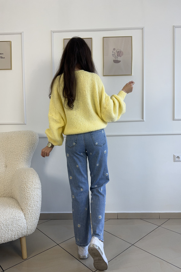 Sweter oversize z domieszką wełny i wiskozy żółty YELLOW 4