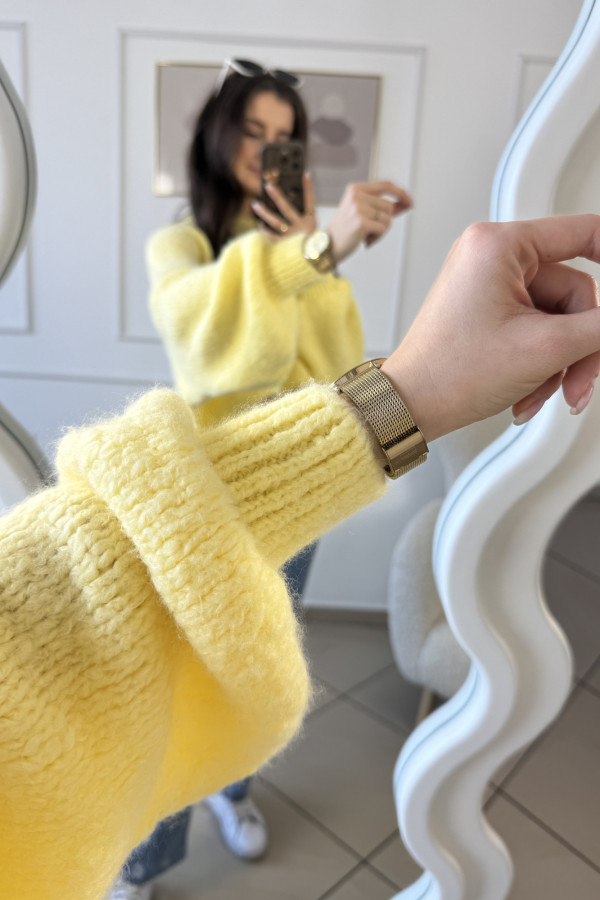 Sweter oversize z domieszką wełny i wiskozy żółty YELLOW 5