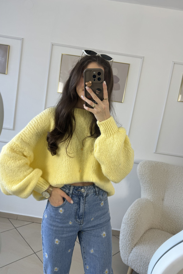 Sweter oversize z domieszką wełny i wiskozy żółty YELLOW 6