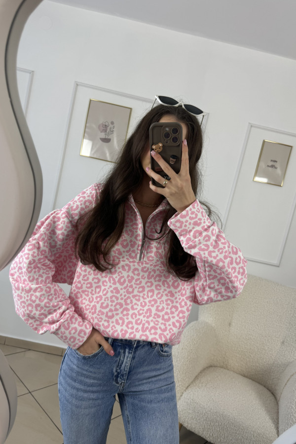 Bluza o kroju oversize w cętki różowa MIRIAM 5