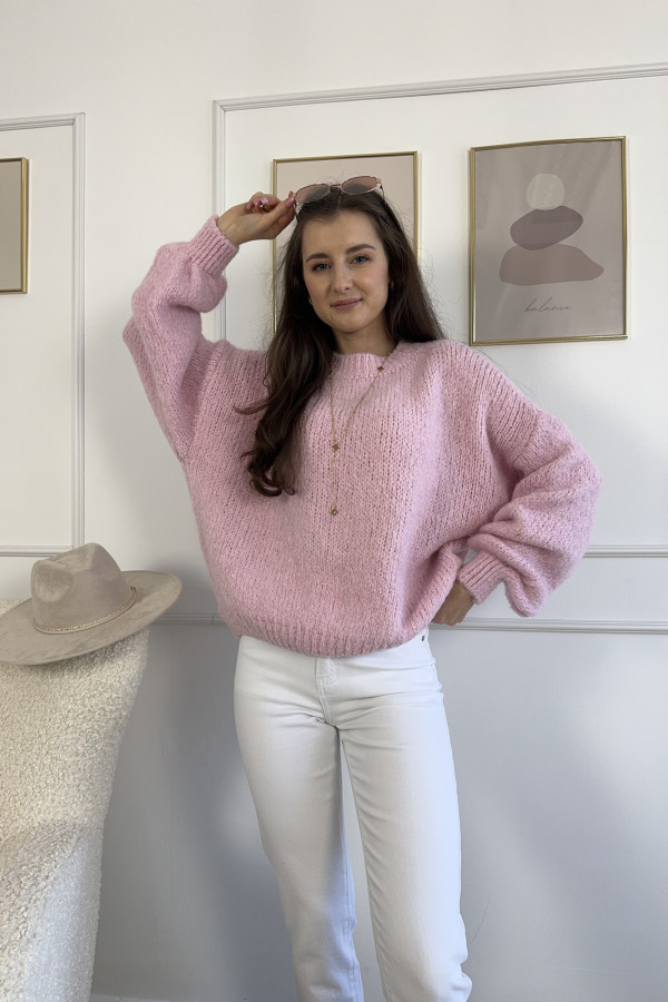 Sweter oversize z domieszką wełny i wiskozy różowy FONSI 3