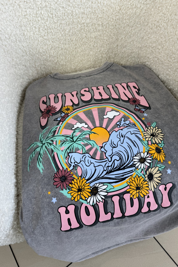 T-shirt z nadrukiem na plecach z efektem spranego materiału HOLIDAY 3
