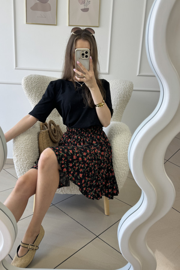 Spódniczka bawełniana kwiaty na czarnym tle LEA 3