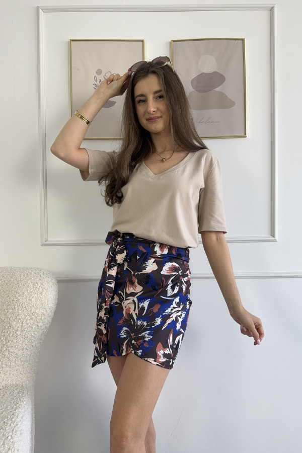 T-shirt bawełniany z dekoltem przód tył beżowy OLLIE 5