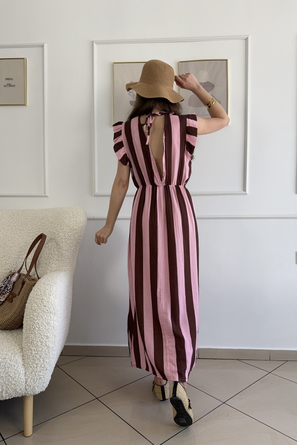 Sukienka o kroju maxi w paski 100% bawełna różowa GRETA 1