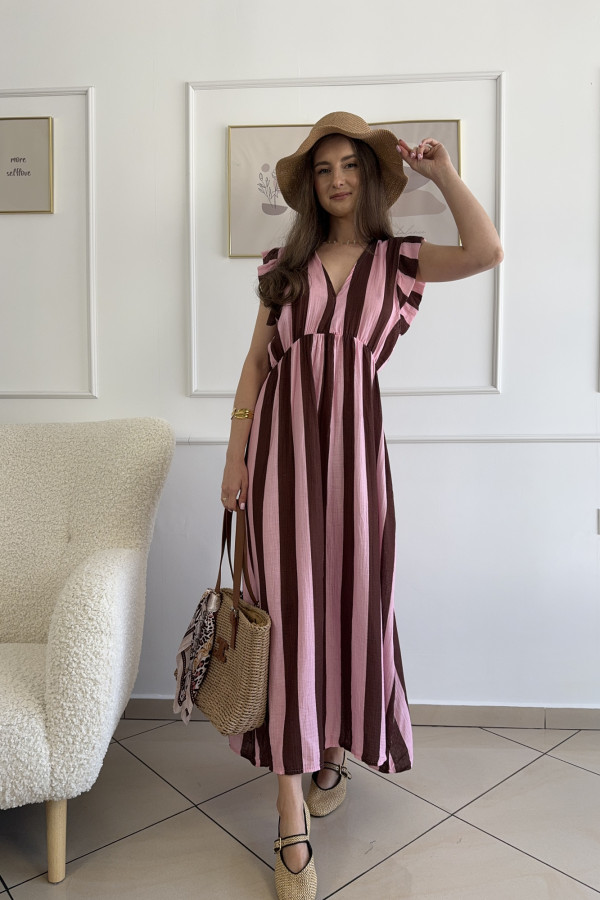 Sukienka o kroju maxi w paski 100% bawełna różowa GRETA 2