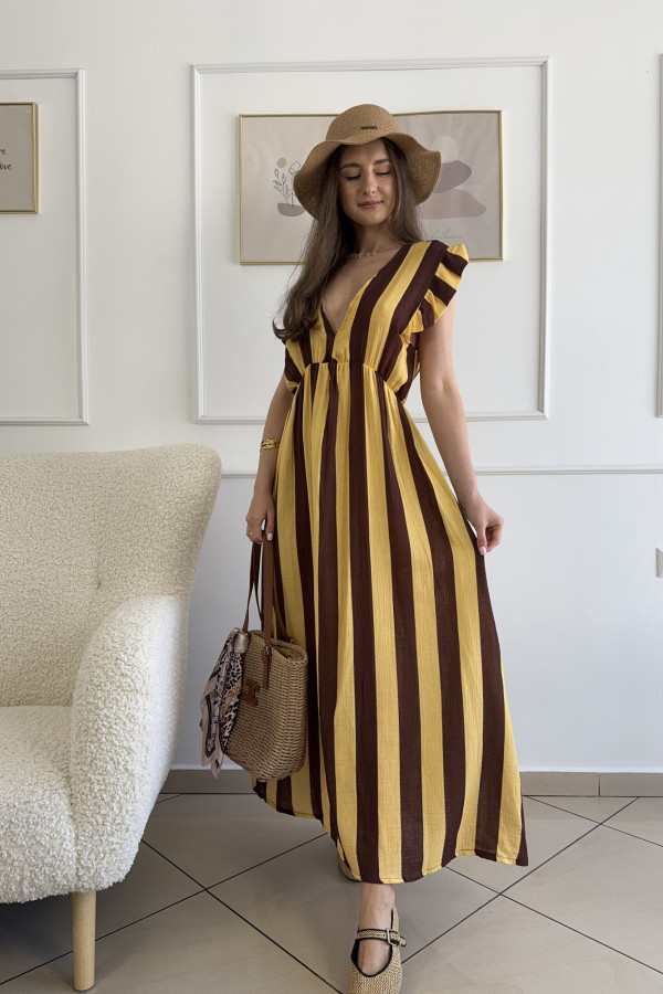 Sukienka o kroju maxi w paski 100% bawełna żółta GRETA