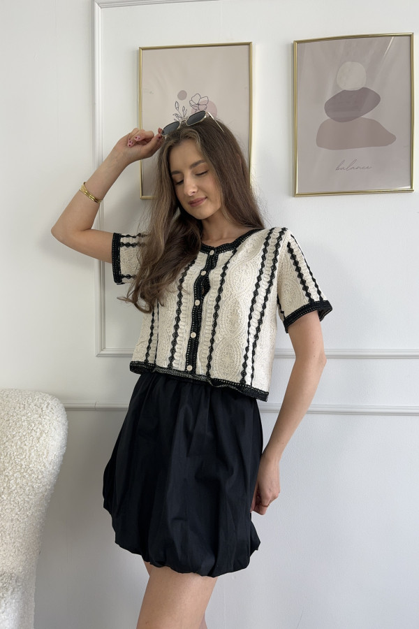 Bluzka w stylu boho czarno-beżowa 100% bawełna AMELIA 1