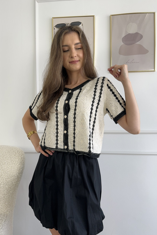 Bluzka w stylu boho czarno-beżowa 100% bawełna AMELIA 3