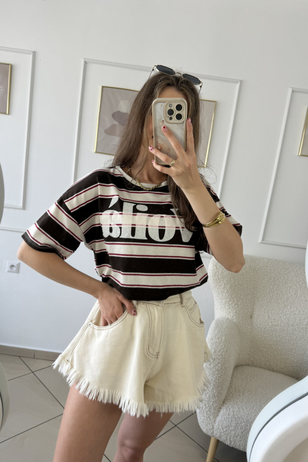T-shirt w czekoladowo-beżowe paski VOILA 4