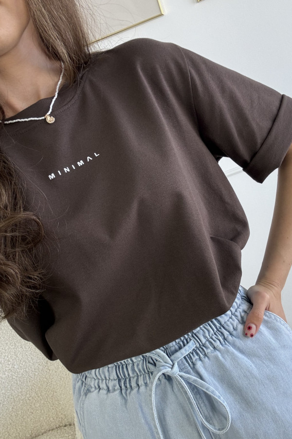 T-shirt bawełniany czekoladowy MINIMAL