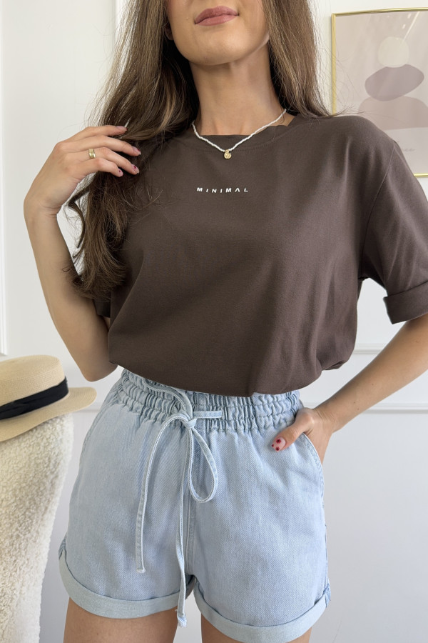T-shirt bawełniany czekoladowy MINIMAL 1