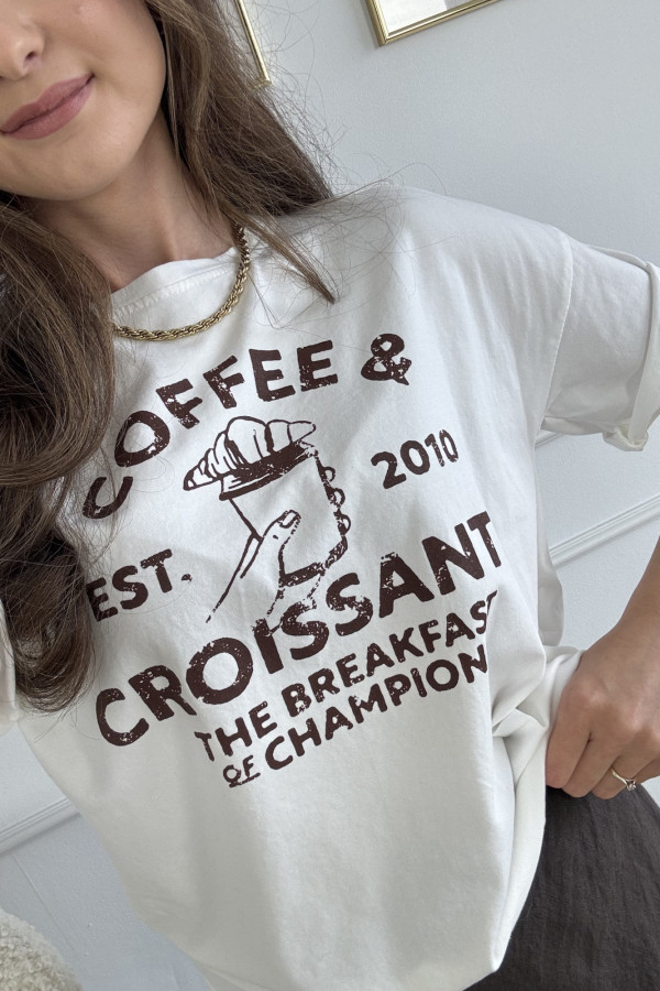 T-shirt z napisem 100% bawełna COFFEE