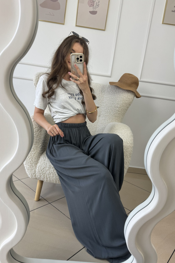 Spodnie wide leg wiskoza i tencel szare CARO 4