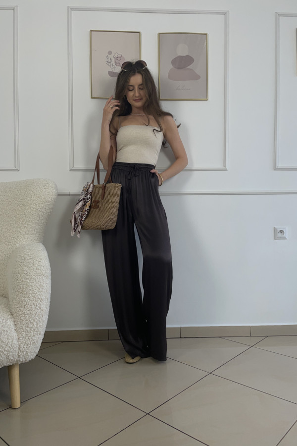 Spodnie wide leg 100% wiskoza czekoladowe DUO 1