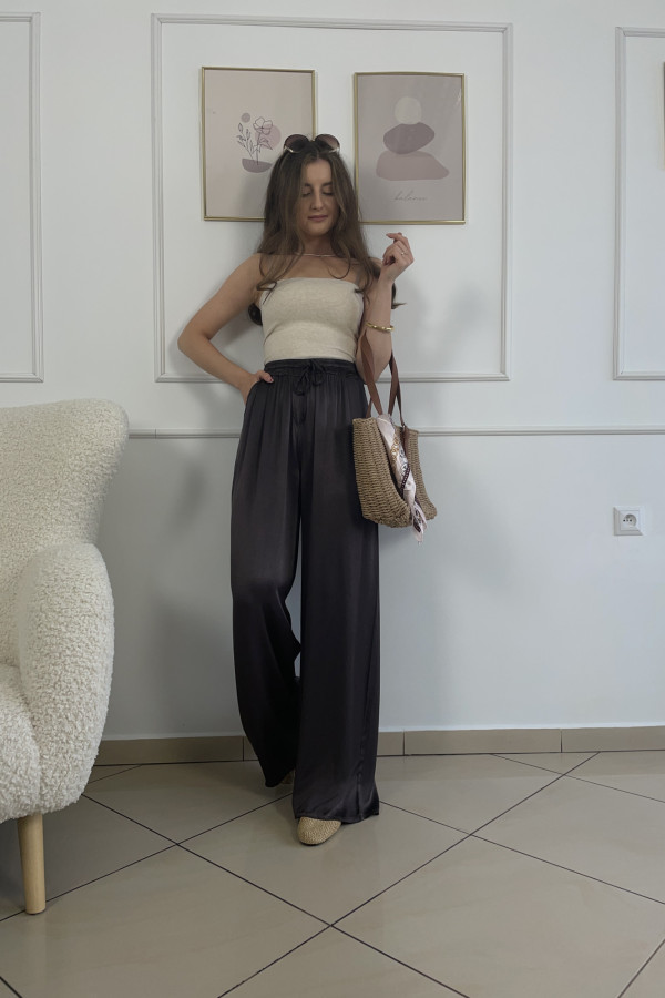 Spodnie wide leg 100% wiskoza czekoladowe DUO