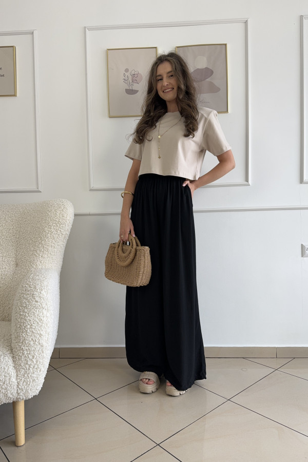 Spodnie wide leg 100% wiskoza czarne MURPHY 1