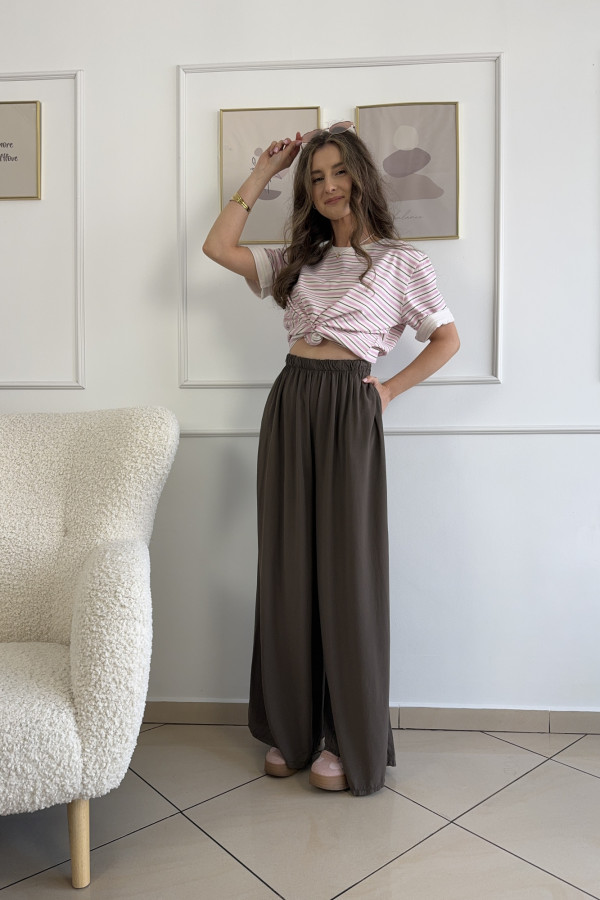 Spodnie wide leg 100% wiskoza czekoladowe MURPHY