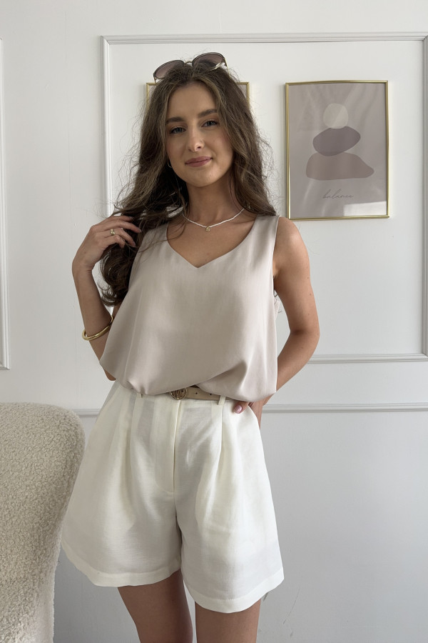 Top na grubszych ramiączkach oversize beżowy 100% tencel LIVI
