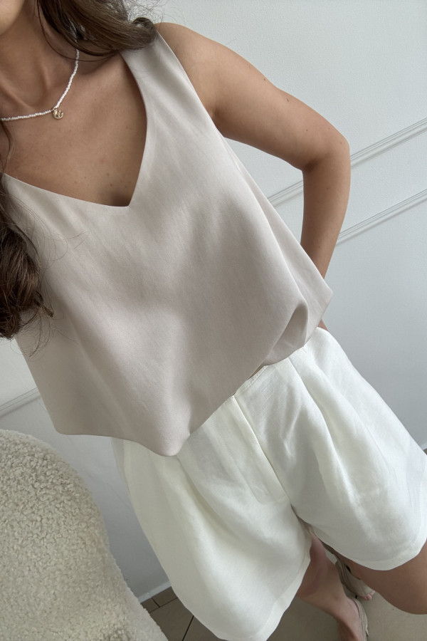 Top na grubszych ramiączkach oversize beżowy 100% tencel LIVI 4