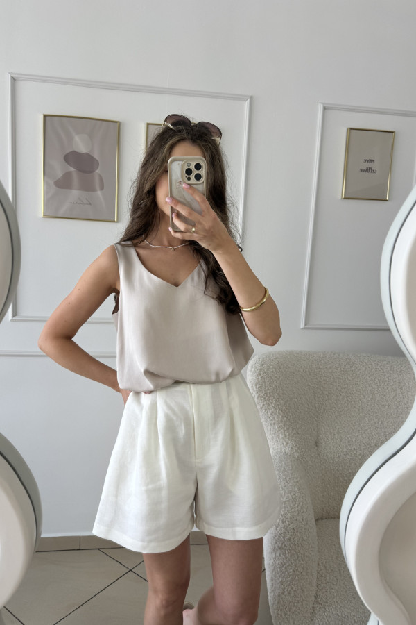 Top na grubszych ramiączkach oversize beżowy 100% tencel LIVI 6