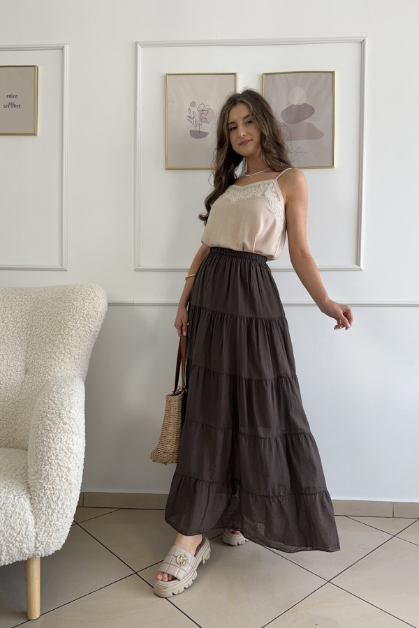 Spódnica maxi 100% bawełna czekoladowa XANA