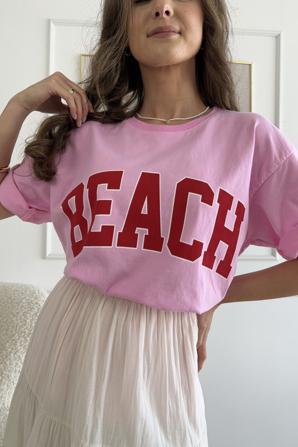 T-shirt z nadrukiem cukierkowy róż 100% bawełna BEACH 1