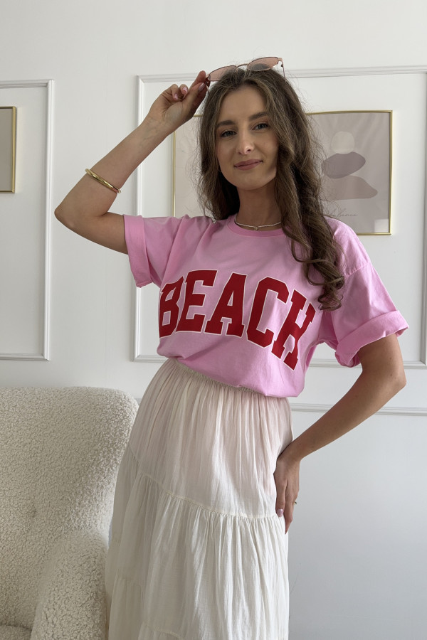 T-shirt z nadrukiem cukierkowy róż 100% bawełna BEACH 3