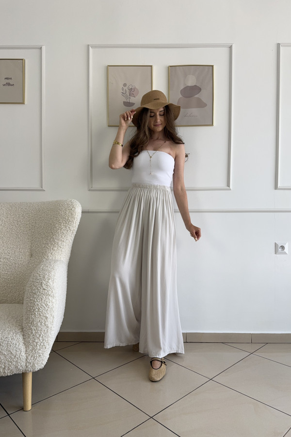 Spodnie wide leg wiskoza i tencel beżowe CARO