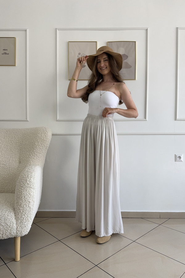 Spodnie wide leg wiskoza i tencel beżowe CARO 1