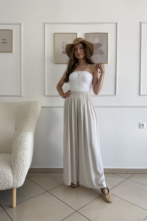 Spodnie wide leg wiskoza i tencel beżowe CARO 2