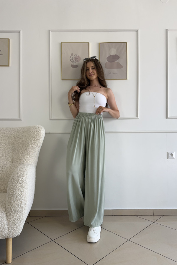 Spodnie wide leg wiskoza i tencel matcha CARO